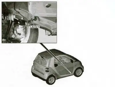 Close-up of door lock mechanism with part number L6/2x1 labeled, isometric car view below.