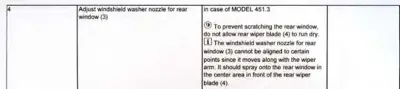 Service instruction for adjusting rear washer nozzle on Smart 451.3 model