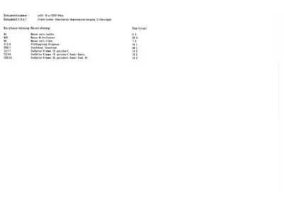 Table listing mass points, diagnostic connections, and fuse positions with German abbreviations.