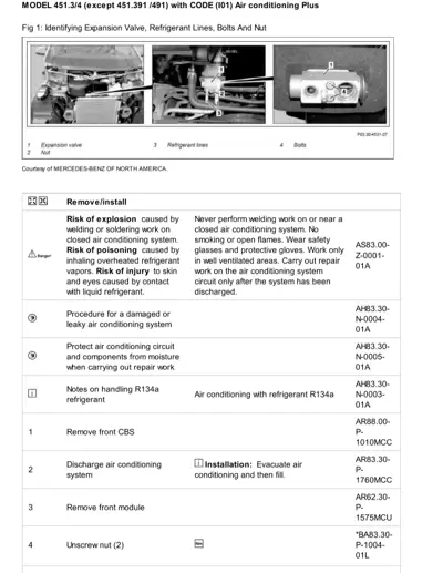 Air conditioning system components diagram for smart 451 with expansion valve, refrigerant lines, and bolts identified.