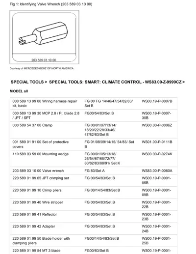 Technical drawing of a valve wrench tool with part number 203 589 03 10 00 labeled below.