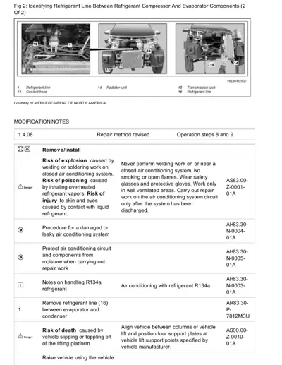 Three photos showing refrigerant line locations and related AC components on smart vehicle.