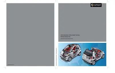 Title page showing smart fortwo 451 introduction manual with cutaway vehicle diagrams on blue background.