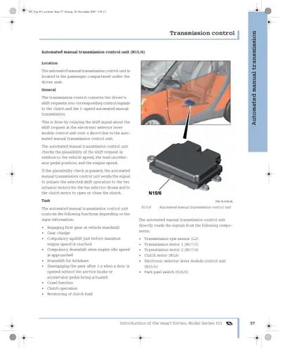 N15/6 control unit shown mounted below driver seat with exploded view diagram and technical specifications.