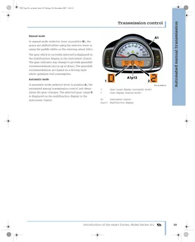 Instrument cluster showing gear range display and multifunction display for transmission control modes.