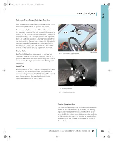 Windshield rain sensor and combination switch AUTO position for automatic headlight control