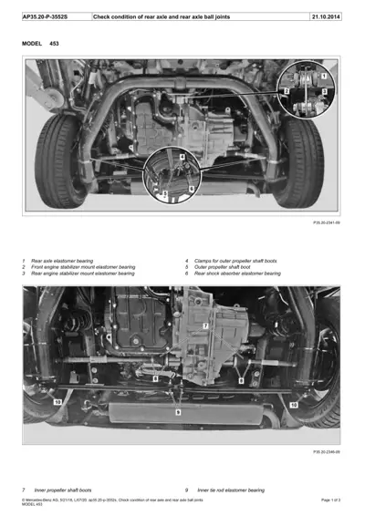 Undercarriage diagram showing rear axle components and ball joints with numbered callouts.