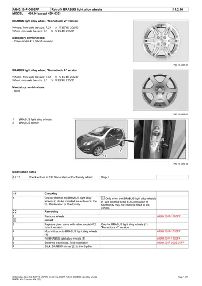 Two BRABUS wheel designs and installation steps for Smart 454 model