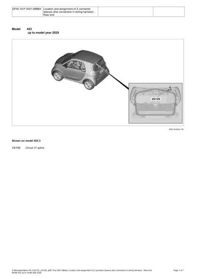 Smart ForTwo 453 rear view showing Z6/169 connector location on tailgate area.