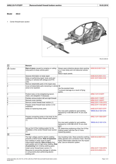 Exploded view of firewall lower section component with assembly diagram for Smart 454.0 model.