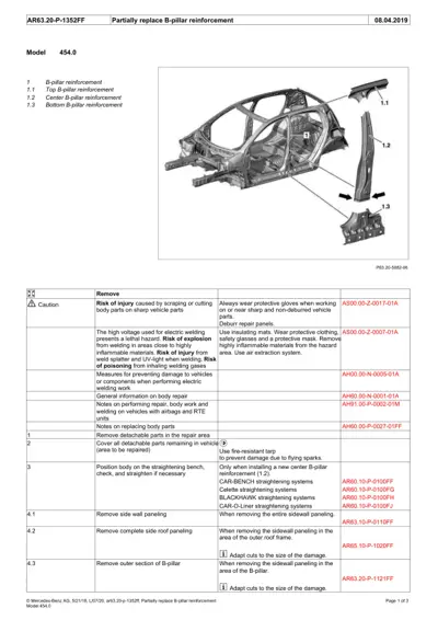 Exploded view of B-pillar reinforcement structure with three numbered components on vehicle body frame.