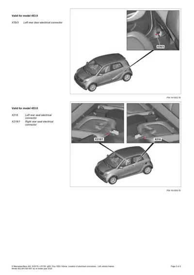 Left rear door connector location diagram with close-up detail view.