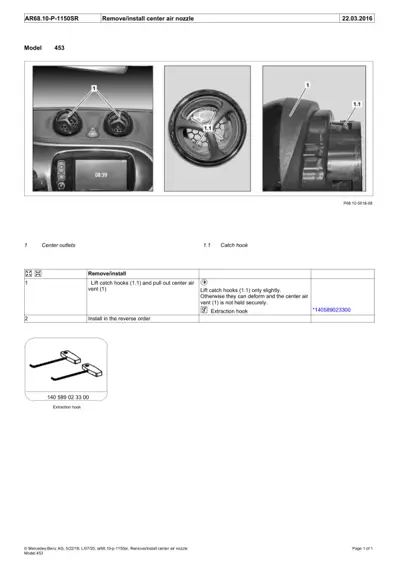 Dashboard air vents and nozzle disassembly steps for Smart Fortwo 453