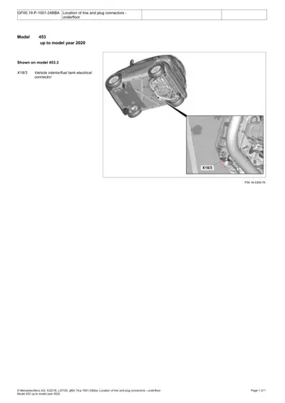 Fuel tank electrical connector location on Smart Fortwo 453 underfloor assembly
