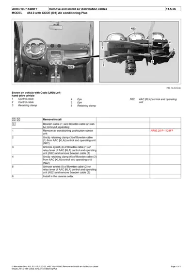 Dashboard interior view and HVAC control unit with numbered cable attachment points and retaining clamps.