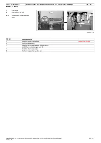 Dashboard and engine bay photos showing recirculating air flap actuator motor location and removal steps