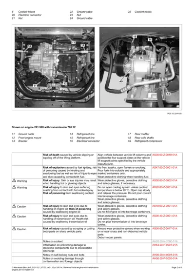Two engine bay photographs with numbered callouts identifying cooling system components and engine accessories.