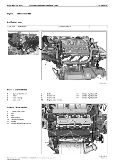 Technical diagram showing 281 engine with labeled cylinder head cover components and bolt positions