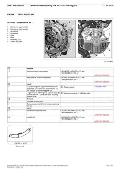 Crankshaft retaining lock removal and installation procedure for Smart Fortwo 453 with engine 281.