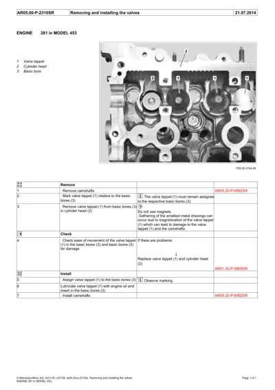 Cylinder head showing valve tappets and basic bores with numbered callout labels for engine service.
