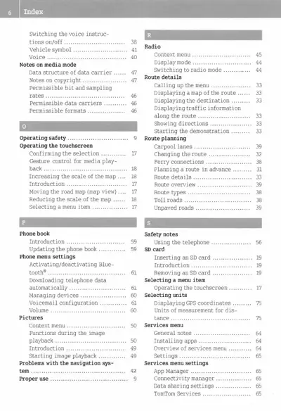 Text index organized alphabetically by topic with page numbers
