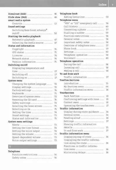 Index page showing table of contents entries and corresponding page numbers