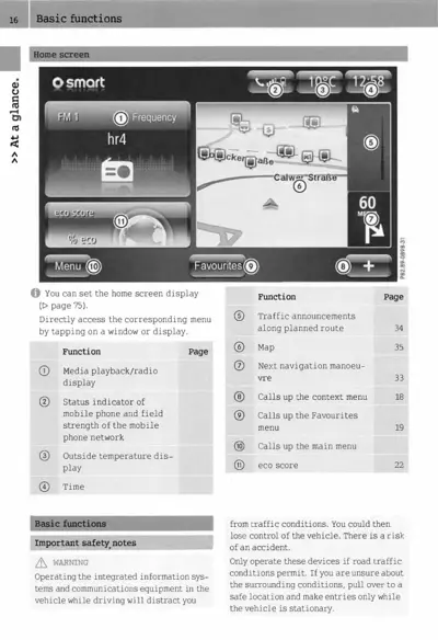 Smart infotainment home screen showing radio display, map, and labeled interface buttons numbered 1-11.