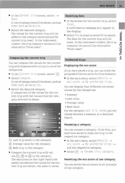 Text-based menu instructions for eco score features in vehicle infotainment system