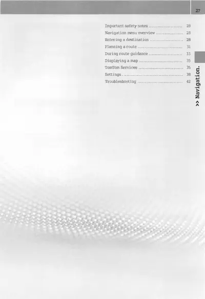 Table of contents page for navigation system manual chapters 28-42.