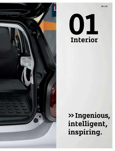 Section 01 Interior chapter divider with open car door photo and descriptive text.