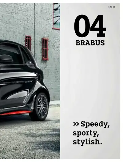 Title page showing Brabus section 04 with Smart car photo and tagline.