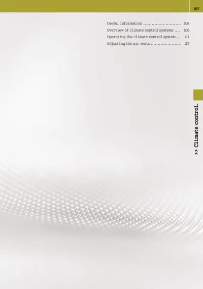 Chapter contents page showing climate control topics and page numbers 108-117.