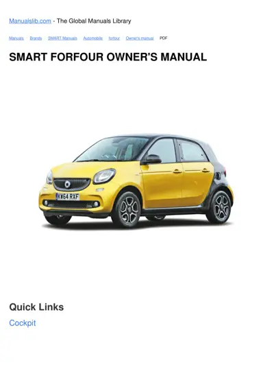 Title page showing Smart Forfour owner's manual with yellow car image