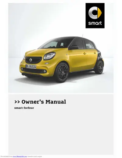 Yellow Smart forfour four-door car on white background with owner's manual title.