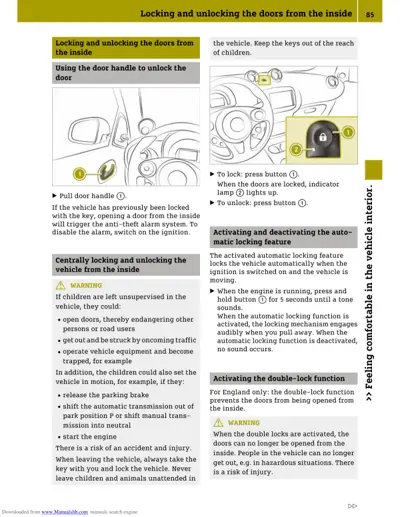Interior door lock controls showing pull handle and lock button with indicator lamp.