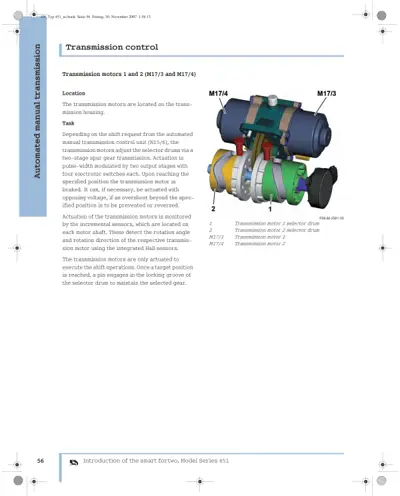Exploded view of two transmission motors with selector drums labeled M17/3 and M17/4 on transmission assembly.