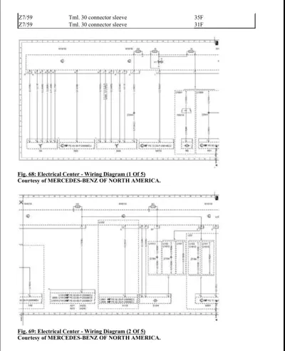 Two wiring diagram pages with circuits, connectors, and electrical pathways for vehicle electrical systems.
