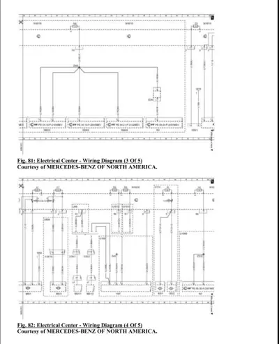 Two pages of electrical center wiring diagrams with numbered components and circuit lines.
