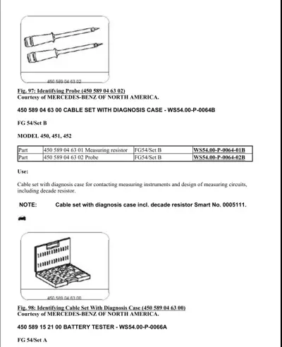 Two diagnostic probes and a diagnostic case with decade resistor shown in technical drawings.
