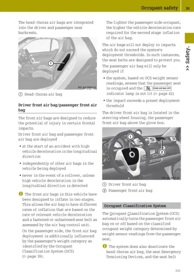 Diagram showing air bag locations in steering wheel and dashboard with numbered callouts.