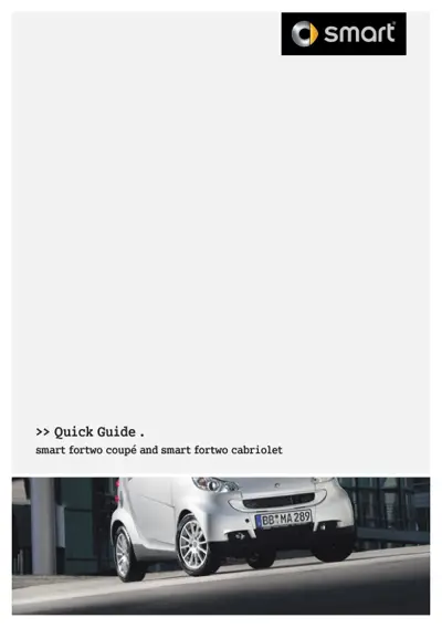 Smart logo and title page showing white smart fortwo coupé parked outdoors.