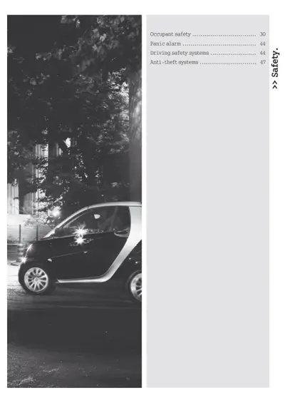 Table of contents for Safety section with page numbers 30-47.