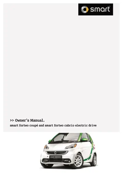 Smart logo, title text, and white electric fortwo with green accents on title page.