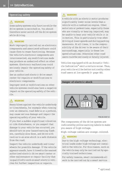 Introduction page with multiple warning sections about EV safety and electric shock hazards.