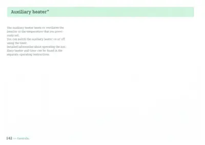 Text page describing auxiliary heater operation and temperature control via timer.