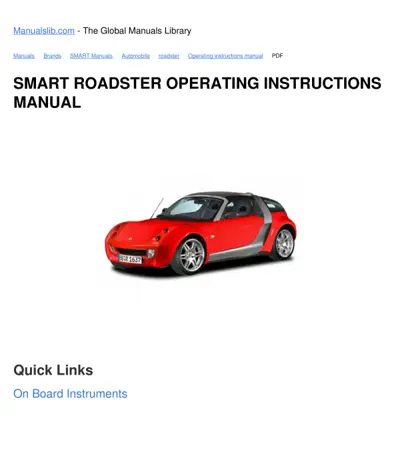 Title page showing Smart Roadster 452 manual and red convertible car photograph.