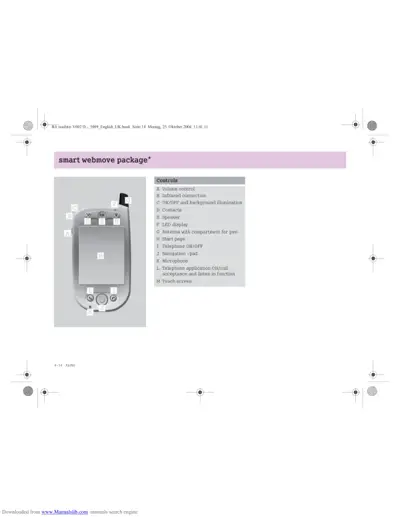Portable device with lettered control points A through M identifying audio and navigation features.